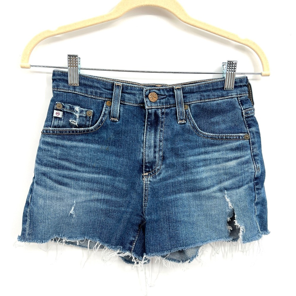 AG Adriano Goldschmied The Sadie high rise shorts denim boho cutoff dark wash 24